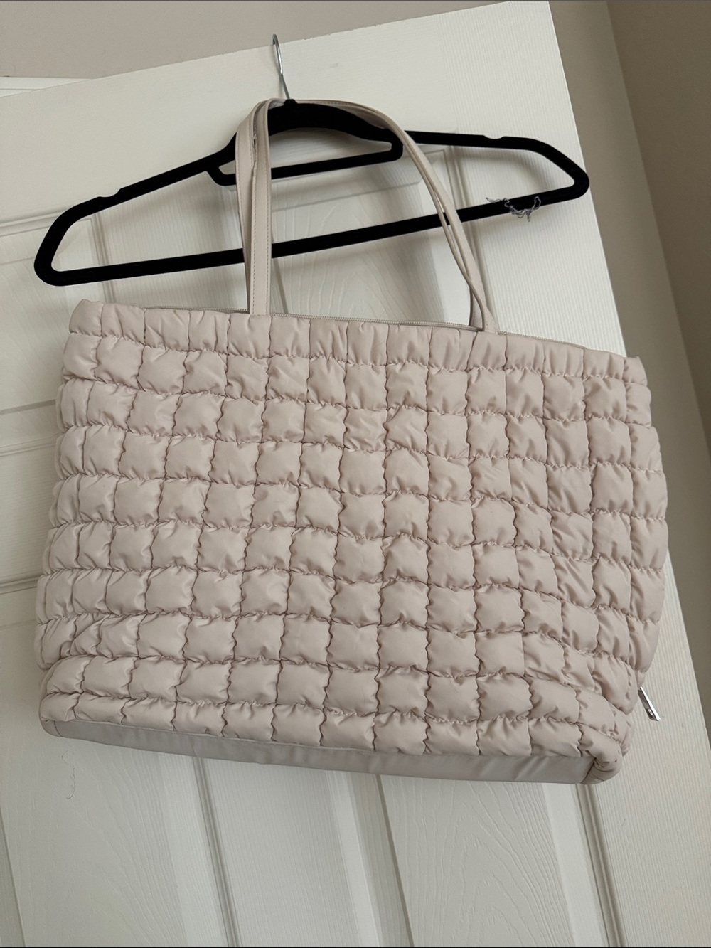 Quilted Laptop Tote in Light Taupe